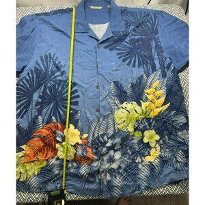 Tommy Bahama Men's XXL Blue Hawaiian Silk Shirt With Tropical Floral Print